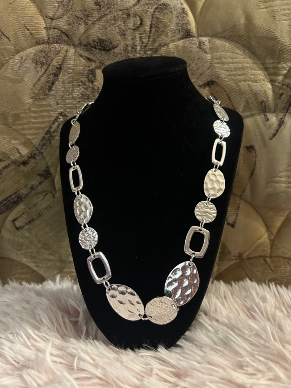 Silver Textured Link Necklace - Stamped C